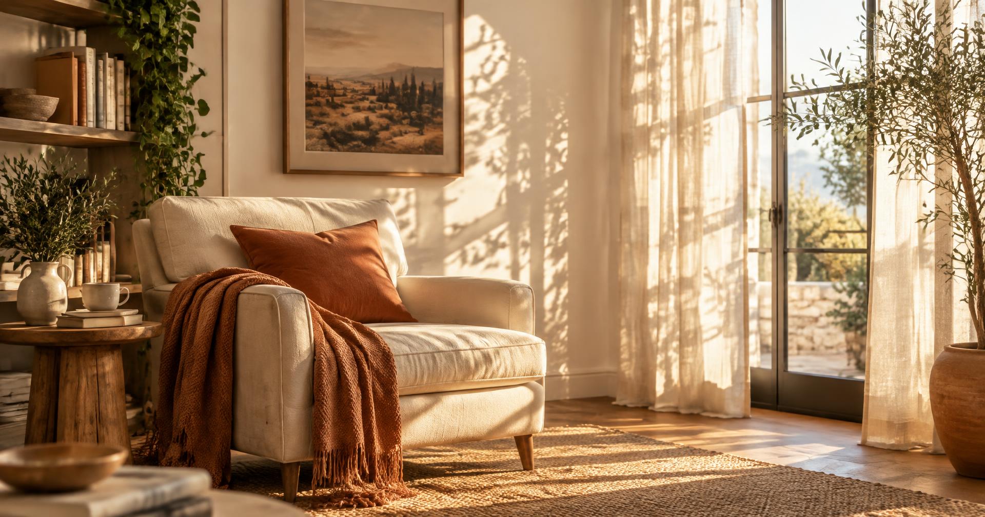 A quiet, sunlit room with a comfortable armchair